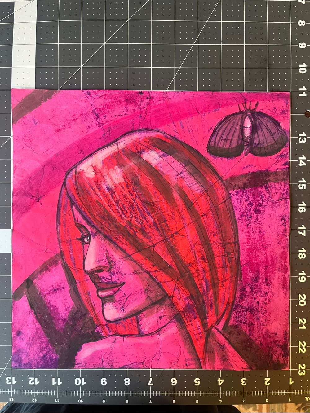 Pink Portrait original art- Vibrant Pink Female handmade art sale